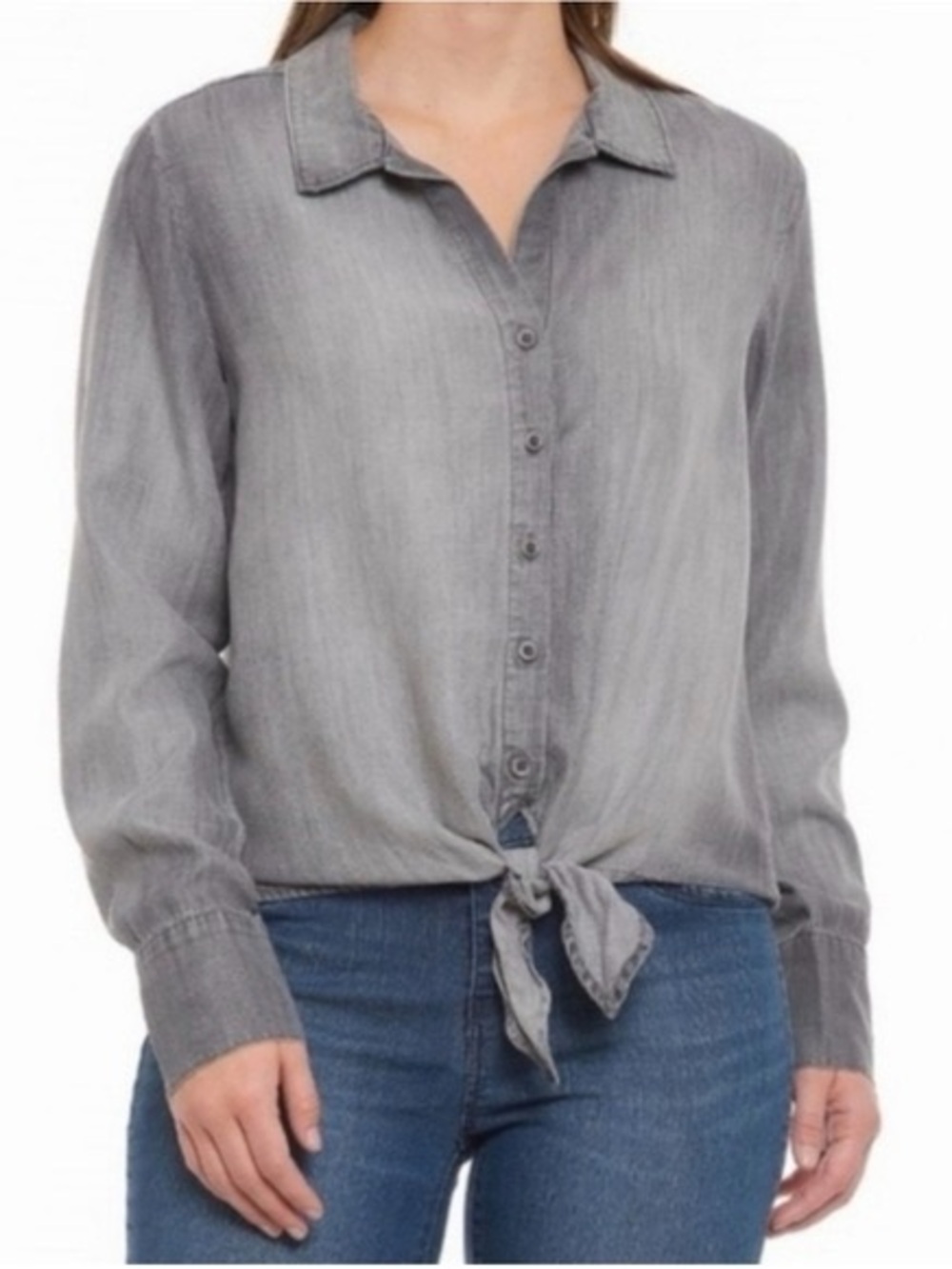 Cloth & Stone Washed Grey Long Sleeve Button Down Shirt Tie Waist size Medium